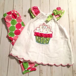 Pink Green White Baby Girl Birthday Dress Pants